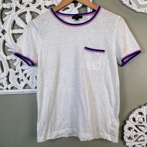 J. Crew Cotton Baller Tee Shirt Ringer Speckle Pink Blue White Medium Pocket